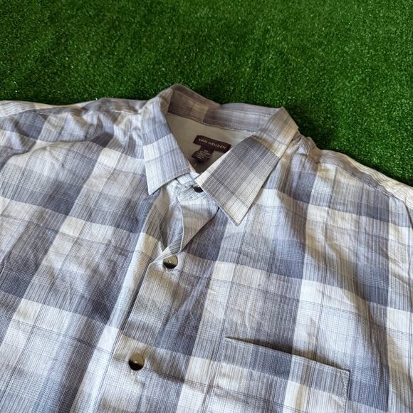 Van Heusen Short Sleeve Button Up Plaid Gray Easy Care Shirt Big Size XXL NEW - Picture 7 of 15